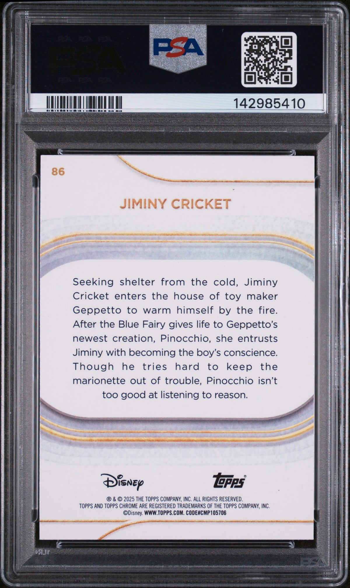 2025 Topps Chrome Disney Jiminy Cricket #86 Pink Refractor #/250 PSA 9 POP 6