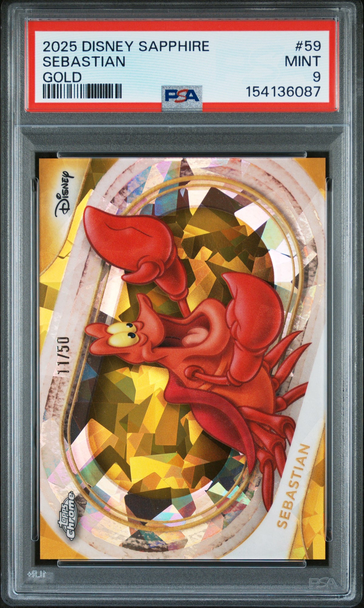 2025 Topps Chrome Disney Sapphire Edition Sebastian #59 Gold #/50 PSA 9 POP 7