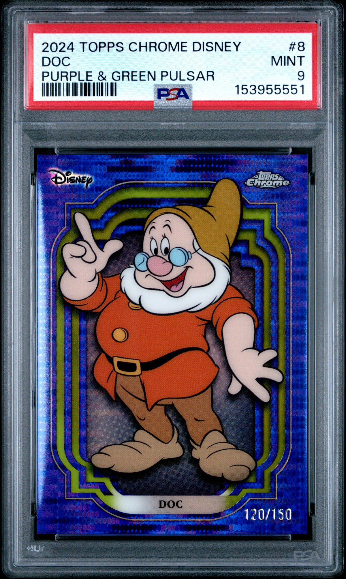 2024 Topps Chrome Disney Doc #8 Purple & Green Pulsar #/150 PSA 9 POP 11