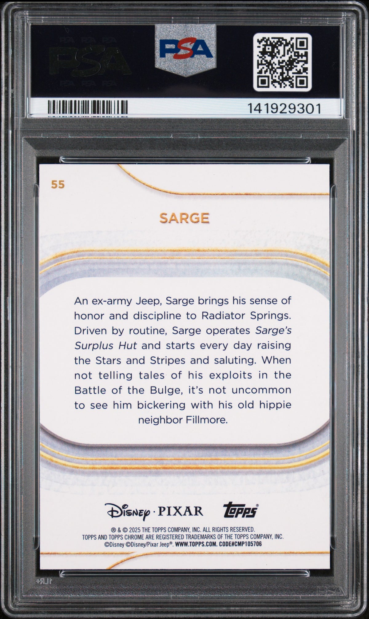 2025 Topps Chrome Disney Sarge #55 Teal Refractor #/299 PSA 9 POP 3